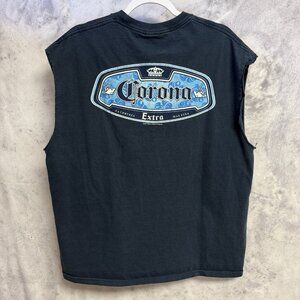 Vintage Corona Extra Tank Top T Shirt Mens XL Navy Blue Y2K Cut Off